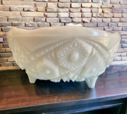 Vintage McKee Cut Milk Glass Toltec 3 footed Bowl