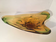 Viking Art Glass Center Piece Extra Large Dish Honey & Avocado Hand Made Vintage 1960s Tableware