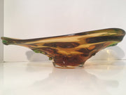 Viking Art Glass Center Piece Extra Large Dish Honey & Avocado Hand Made Vintage 1960s Tableware