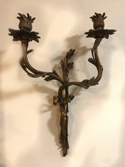 Vintage Wall Candelabra  Bronze Twisted Stems Flower & Bow Sconce French Home Decor Dining Room Living Room elegance