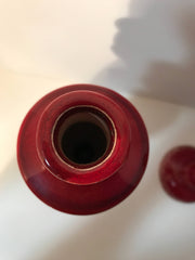 Mid century Pottery Red Table Candle Holders Set