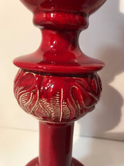 Mid century Pottery Red Table Candle Holders Set