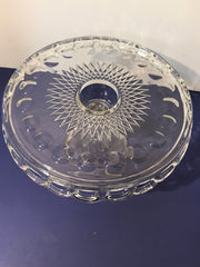 Vintage Clear Cake Stand 10” by Mckee Thumbprint has SYRUP Well in Center