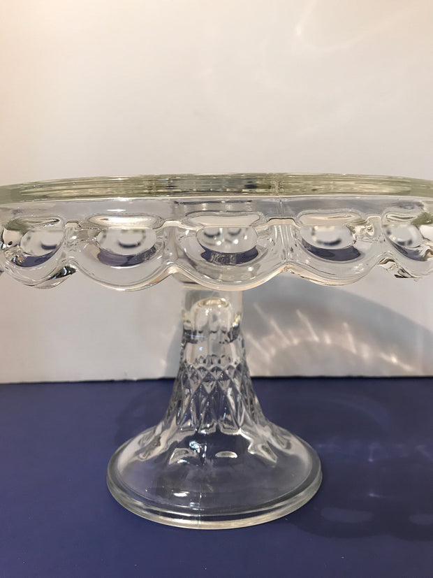 Vintage Clear Cake Stand 10” by Mckee Thumbprint has SYRUP Well in Center