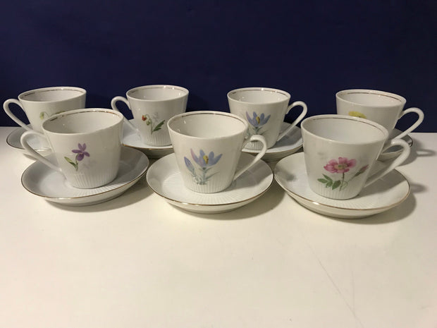 Espresso Cups & Saucers Flora by Scandinavian Vintage Hackefors 1960s 7pc Set