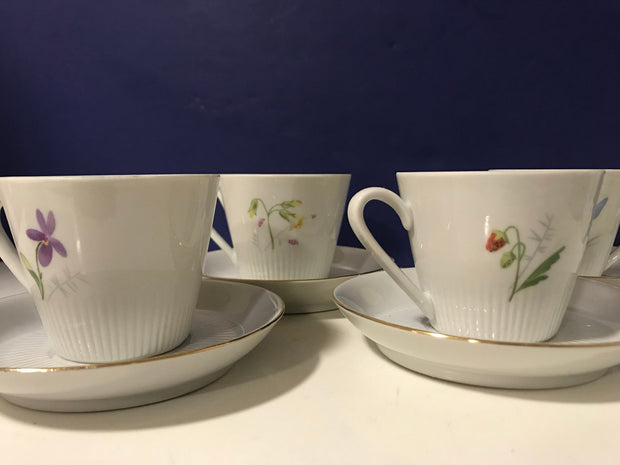 Espresso Cups & Saucers Flora by Scandinavian Vintage Hackefors 1960s 7pc Set