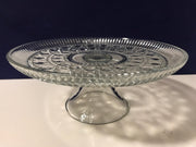 Vintage Federal Glass Cake Stand Windsor Pattern Ribbed Edgeing 1950s  Clear Glass