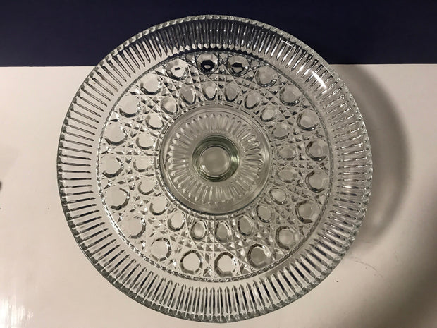 Vintage Federal Glass Cake Stand Windsor Pattern Ribbed Edgeing 1950s  Clear Glass