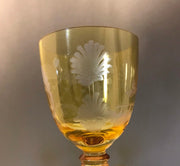 Golden Etched Cordial Glasses Stemmed 4pc Set Vintage