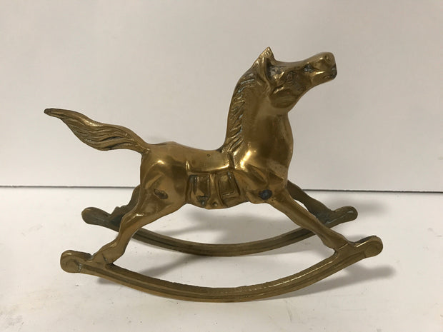 Rocking Horse Vintage Figurine Solid Brass Nursery Den Family Room Holiday Mantle Decor