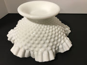 White Milk Glass by Fenton Vintage Hobnail Bowl Ruffled Edge Pedestal Cottage Chic Centerpiece