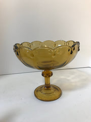 Amber Glass Compote/ Fruit Bowl Centerpiece by Indiana Glass co w/Garland Teardrop motif