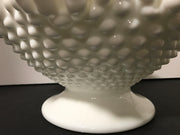 White Milk Glass by Fenton Vintage Hobnail Bowl Ruffled Edge Pedestal Cottage Chic Centerpiece