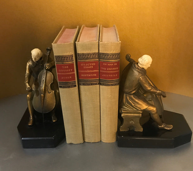 JB Hirsch  Ivorine Cellist Bookends 1932 J.Ruhl Bronzed Metal