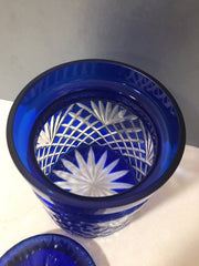 Godinger Cobalt Blue Cut to Clear Legends Handcrafted Lidded Canister 6”