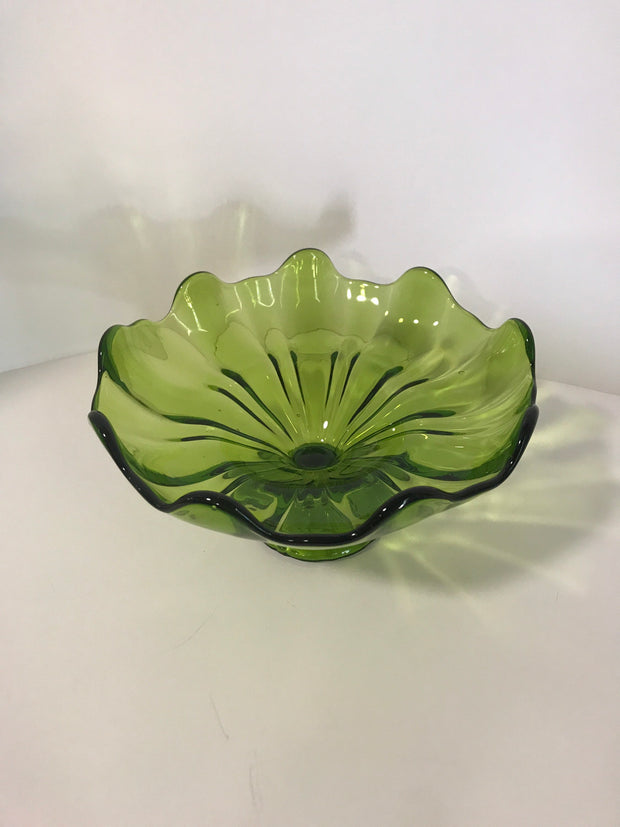 Viking Glass Smaller Green Glass Pedestal Bowl Candy Dish Fruit Bowl Centerpiece