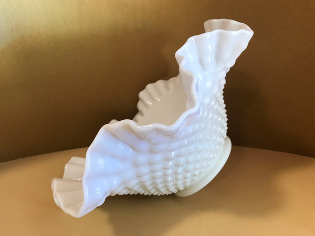 Fenton Large White Double Ruffle Hobnail Bowl 50s 60s  Milk Glass Cottage Chic  Decor Wedding