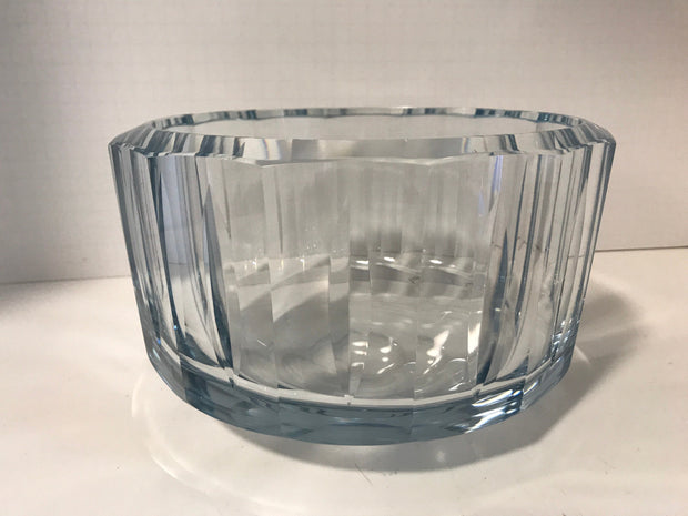 Art Crystal Clear Blue  Bowl by Strombergshyttan  Modern Swedish Crystal 1970 Signed 7389