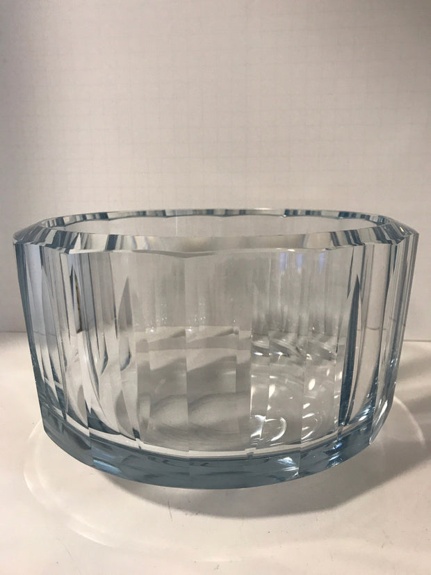 Art Crystal Clear Blue  Bowl by Strombergshyttan  Modern Swedish Crystal 1970 Signed 7389