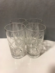 Vintage 4 pc Set Drinking Glasses Mid Century 1970s Etched Diamond Pattern Clear