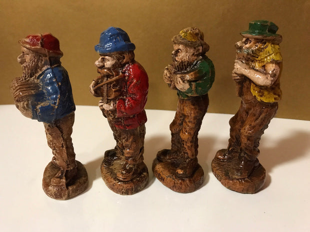 Syroco  Wood 1940s Beat Up Hillbilly Band Figurines 4 pc Set Collectable