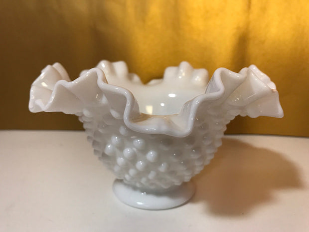 Fenton White Milk Glass Hobnail Double Ruffle Edge Small Bowl 6”x 3 3/4”