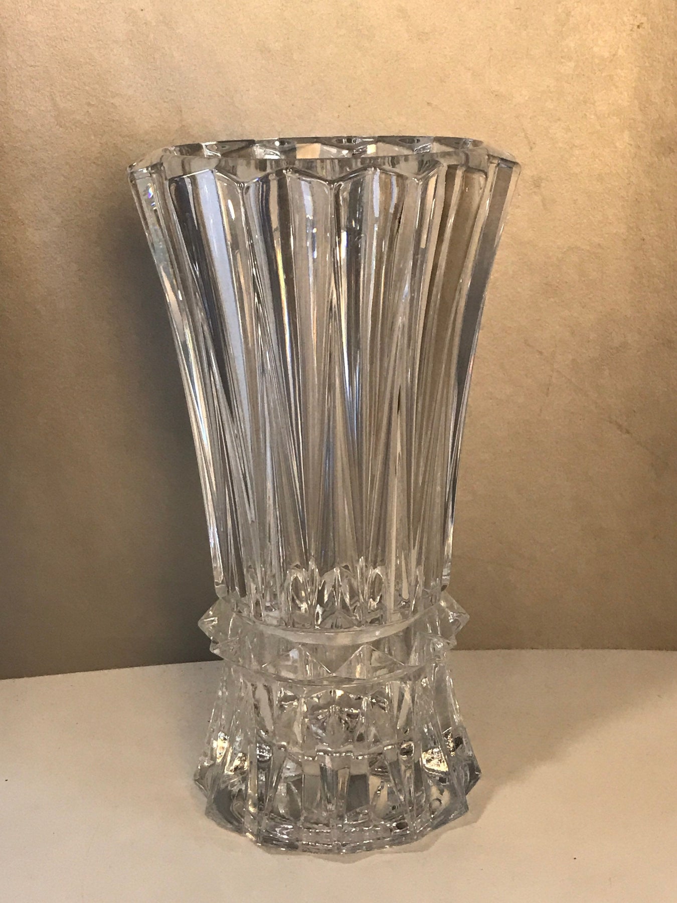 Vintage Wide Mouth Glass Bowl Diamond Crystal Shaped Stems 