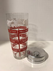 Vintage Cocktail  Shaker Chrome & Glass Barware Drink Shaker Drink Mixer Clear with Red Graphics