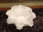 Fenton Large Double Ruffle Hobnail Bowl 50s 60s  Milk Glass