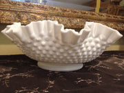 Fenton Large Double Ruffle Hobnail Bowl 50s 60s  Milk Glass