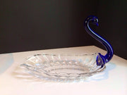 Crystal Cobalt Blue Swan Dish New Martinsville Duncan Miller 1930s Janice Butter Dish Vintage