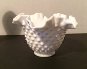 Fenton Small Double Ruffle Hobnail Bowl 50s 60s  Milk Glass Vintage