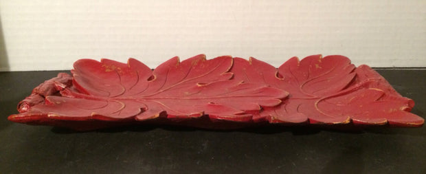 Syroco 1940s Rectangular Dish or Wall Decor Large Pattern Leaves brick Red/distressed Gold Undertones