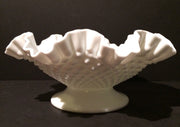 Fenton Vintage Double Ruffle Hobnail Bowl Pedestle Cottage Chic