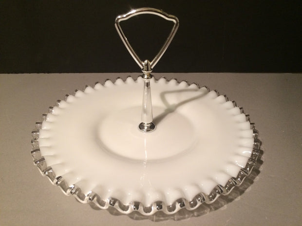 Fenton Small Vintage Silvercrest  Plate with Handle Cookies Cupcakes Cottage Chic 1950s Edition