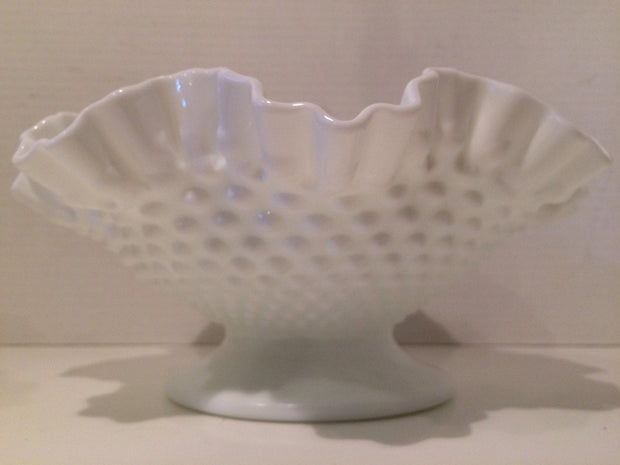 Fenton Vintage Double Ruffle Hobnail Bowl Pedestle Cottage Chic LARGE Centerpiece Includes