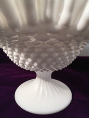 Fenton Vintage Hobnail Ruffled Ribbed Pedestal Large Wide Open Bowl Cottage Chic