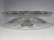 Crystal Cake Stand Elegant Clear Glass Cake Stand Pedestal 22k Gold Trim Scalloped Edge Heavy 14" Vintage