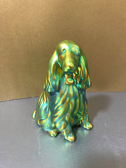 Zsolnay Eosin Porcelain Spaniel Dog Figurine Gold-Green Iridescent